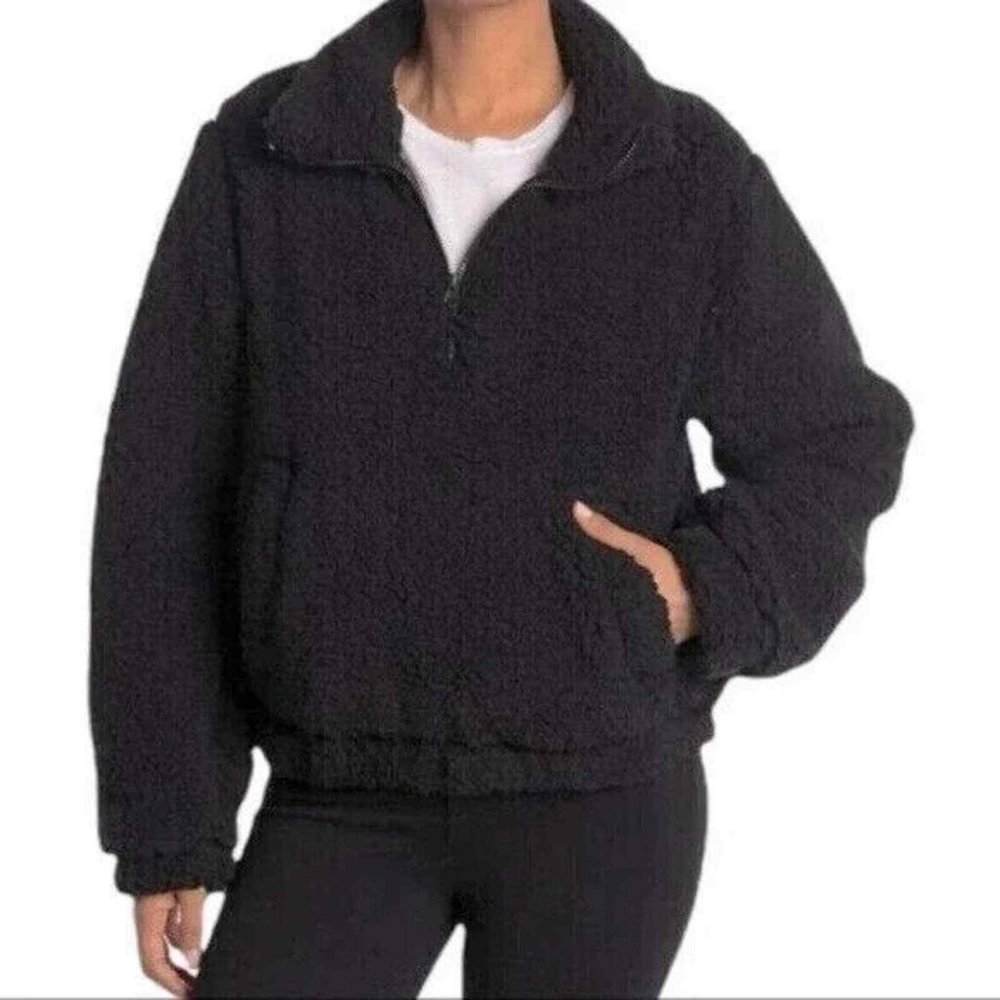 Sage Collective Sherpa Fleece Pullover Jacket in Black Sz L - New